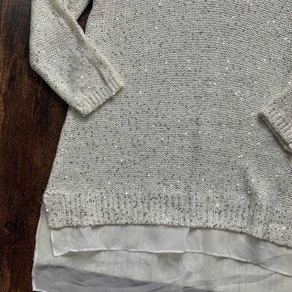 Ann Taylor LOFT Sequin Tunic Sweater L LP Petite White - Picture 4 of 4